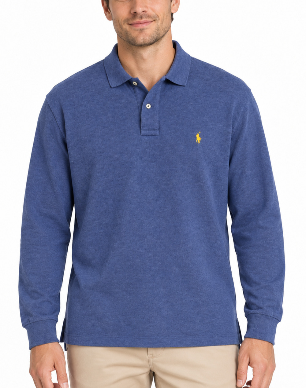 Polo Ralph Lauren Polo Shirt Mens Medium Blue Long Sleeve Cotton Yellow Pony
